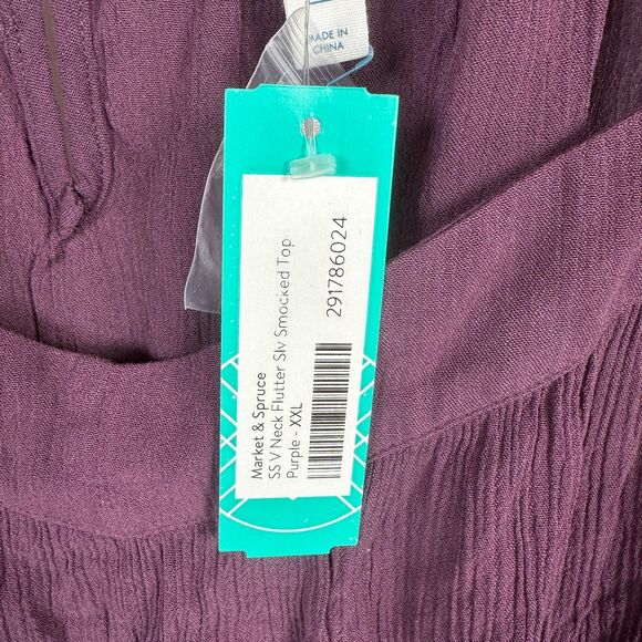MARKET & SPRUCE Sleeveless Smocked Top XXL Burgundy Purple Boho Flutter Sleeve - Picture 3 of 10